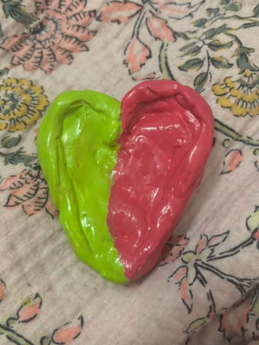 Green and Pink foam Clay heart jewelry/ trinket dish